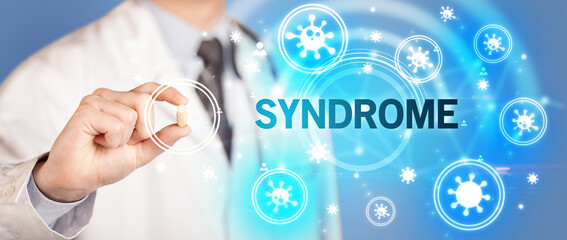 Doctor giving pill, virus concept