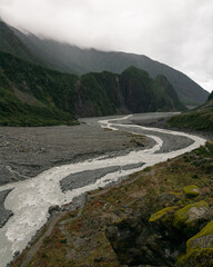 rivers at the end of a glacier in New Zealand