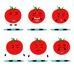 Funny tomatoes. Tomatoes with funny faces. Flat vector illustration