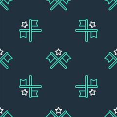 Obraz premium Line American flag icon isolated seamless pattern on black background. Flag of USA. United States of America. Vector