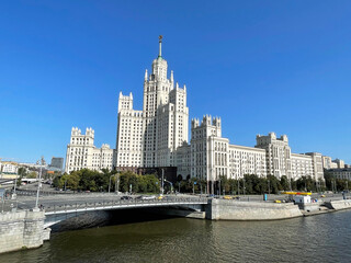 Obraz premium Moscow, high-rise building on the Kotelnicheskaya embankment in summer on a sunny day