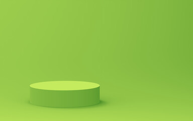 Abstract 3d green color cylinder podium minimal studio background.