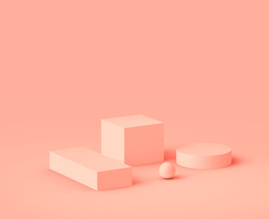 Abstract 3d pink peach platform minimal studio background.