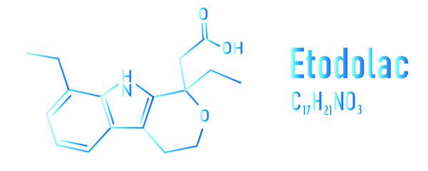 Etodolac NSAID drug molecule. Skeletal formula.
