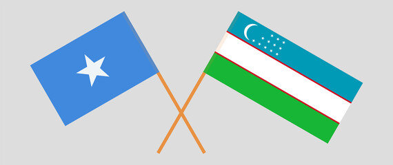 Crossed flags of Somalia and Uzbekistan. Official colors. Correct proportion