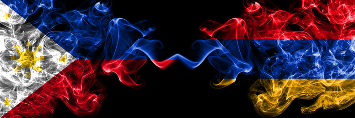 Philippines, Filipino vs Armenia, Armenian smoke flags side by side.