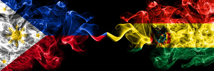 Philippines, Filipino vs Bolivia, Bolivian smoke flags side by side.
