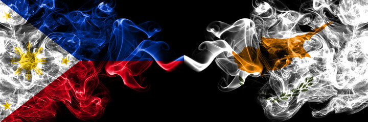 Philippines, Filipino vs Cyprus, Cypriot smoke flags side by side.
