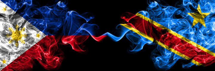 Philippines, Filipino vs Democratic Republic of the Congo smoke flags side by side.
