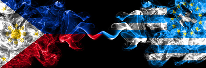 Philippines, Filipino vs Federal Republic of Southern Cameroons smoke flags side by side.