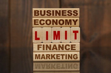Wooden blocks with the text - Business, Economy, Finance, Marketing and LIMIT