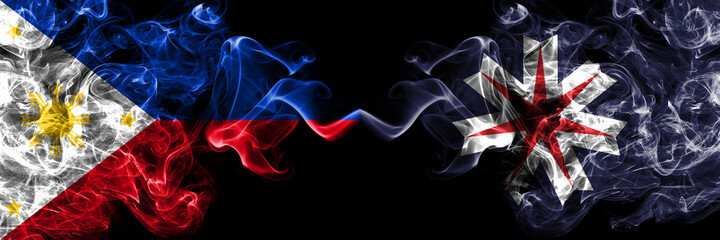 Philippines, Filipino vs Japan, Japanese, Hokkaido Prefecture smoke flags side by side.