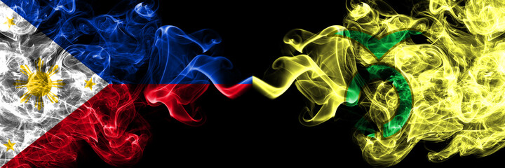 Philippines, Filipino vs Japan, Japanese, Kamishihoro, Hokkaido, Tokachi, Subprefecture smoke flags side by side.