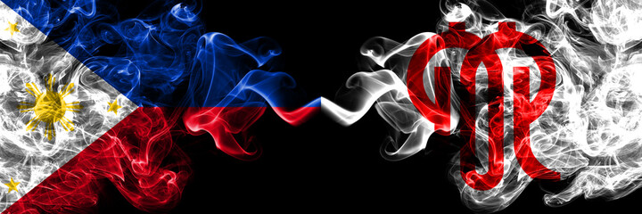 Philippines, Filipino vs Japan, Japanese, Kanagawa Prefecture smoke flags side by side.