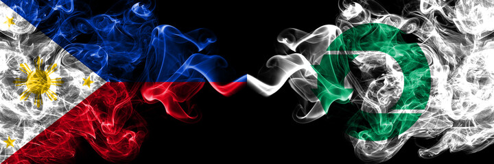 Philippines, Filipino vs Japan, Japanese, Moseushi, Hokkaido, Sorachi, Subprefecture smoke flags side by side.