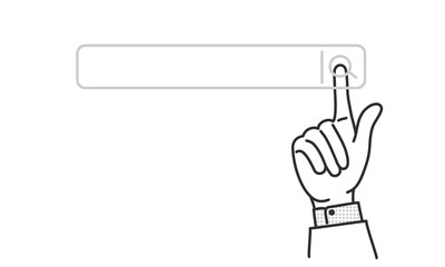 Businessman hand touching magnifying glass icon search.