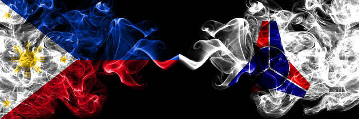 Philippines, Filipino vs Japan, Japanese, Sarufutsu, Hokkaido, Soya, Subprefecture smoke flags side by side.