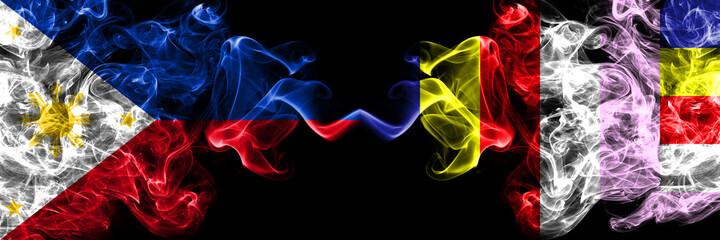 Philippines, Filipino vs Myanmar, Burmese, buddhist smoke flags side by side.