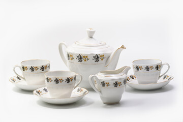 Luxury Vintage Porcelain coffe or tea set - tableware on white background