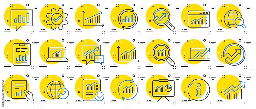 Aufkleber analytics, statistics line icons. set of chart, report document and graph icons. data analytics, pre