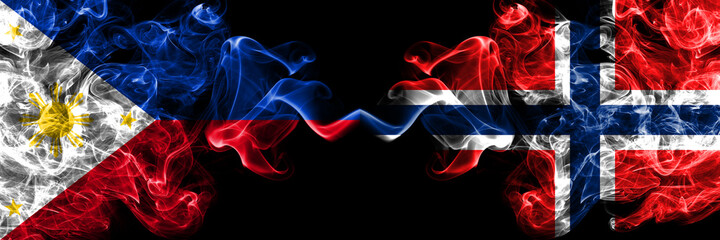 Philippines, Filipino vs Norway, Norwegian smoke flags side by side.