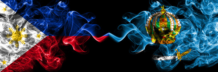 Philippines, Filipino vs Russia, Astrakhan Oblast smoke flags side by side.