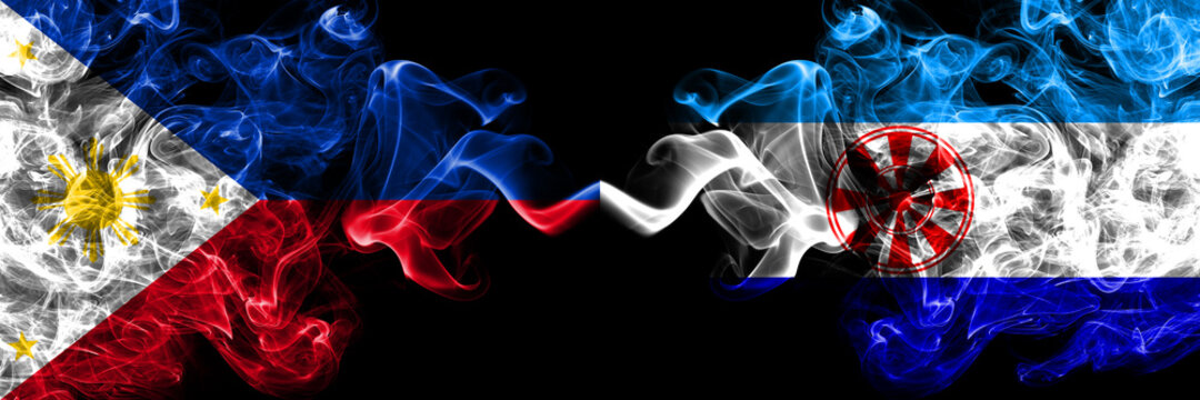 Philippines, Filipino vs Russia, Russian, Evenkia smoke flags side by side.