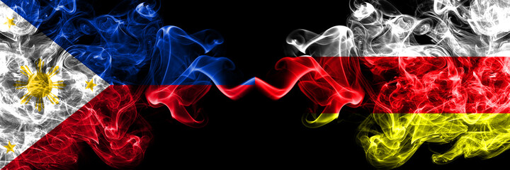 Philippines, Filipino vs Russia, Russian, North Ossetia smoke flags side by side.