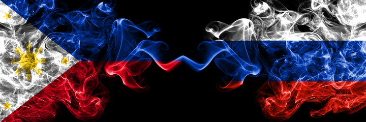 Philippines, Filipino vs Russia, Russian smoke flags side by side.