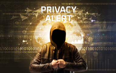 Faceless hacker at work, security concept