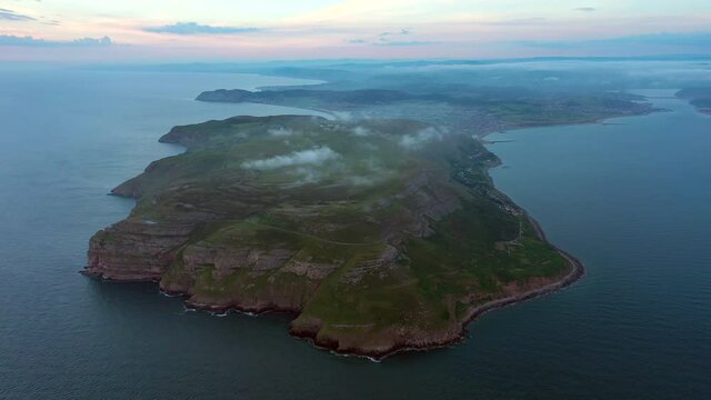 Aerial of the Great Orme headland, Llandudno, Gwynedd, North Wales, United Kingdom