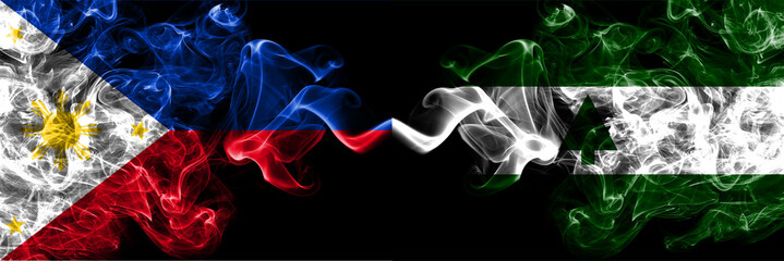Philippines, Filipino vs United States of America, America, US, USA, American, Greenbelt, Maryland smoke flags side by side.
