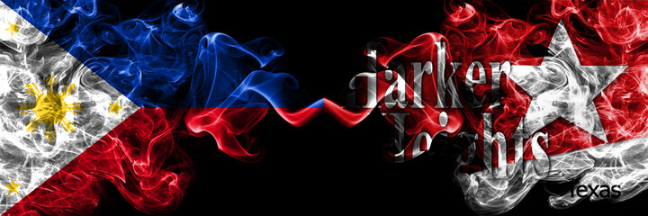 Philippines, Filipino vs United States of America, America, US, USA, American, Harker Heights, Texas smoke flags side by side.