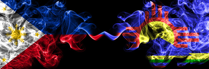 Philippines, Filipino vs United States of America, America, US, USA, American, Roswell, New Mexico smoke flags side by side.