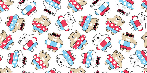 Bear seamless pattern polar swimming ring pool ocean vector cartoon beach teddy doodle scarf gift wrapping paper tile background repeat wallpaper illustration design
