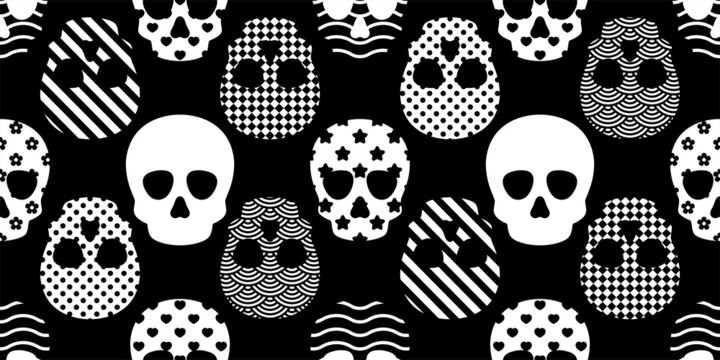 skull Halloween seamless pattern vector diamond checked polka dot star heart flower japan wave crossbone ghost pirate icon repeat wallpaper tile background cartoon doodle scarf isolated illustration d
