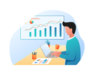 Flat Illustration vector graphic of Man working on laptop on the project business