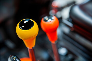 Close-up of the industrial vehicle gearbox lever