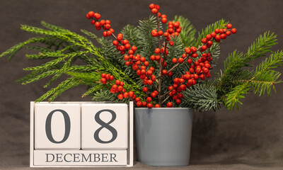 Memory and important date December 8, desk calendar - winter season.