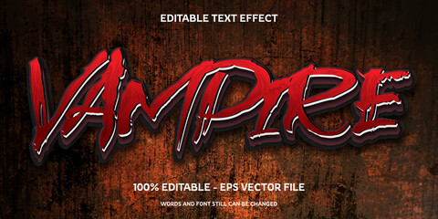 Editable text effect Vampire style with dark cracked wall background - obrazy, fototapety, plakaty