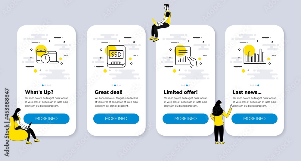 Aufkleber vector set of science icons related to document, ssd and time management icons. ui phone app screens