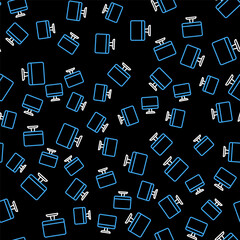 Line Computer monitor screen icon isolated seamless pattern on black background. Electronic device. Front view. Vector