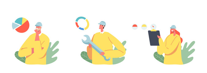 Builder, Engineer or Foreman Characters with Tool and Clipboard. Architects, Professional Architecture Building Workers