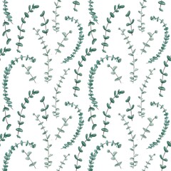 Seamless floral pattern with eucalyptus leaves. Watercolor seamless pattern garden 