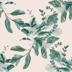 Seamless floral pattern with eucalyptus leaves. Watercolor seamless pattern garden 