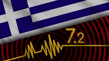 Greece Wavy Fabric Flag, 7.2 Earthquake, Breaking News, Disaster Concept, 3D Illustration