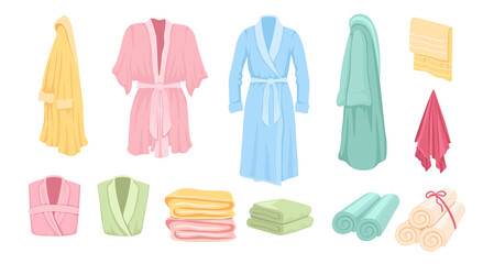 Set of Bathrobes, Bathroom Accessories Towels, Hanging and Folding Personal Hygiene Everyday Body Care Tools Collection