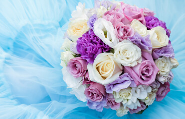 wedding white violet pink bouquet of roses dianthus