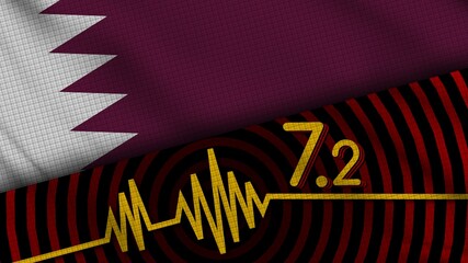 Qatar Wavy Fabric Flag, 7.2 Earthquake, Breaking News, Disaster Concept, 3D Illustration
