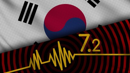 South Korea Wavy Fabric Flag, 7.2 Earthquake, Breaking News, Disaster Concept, 3D Illustration